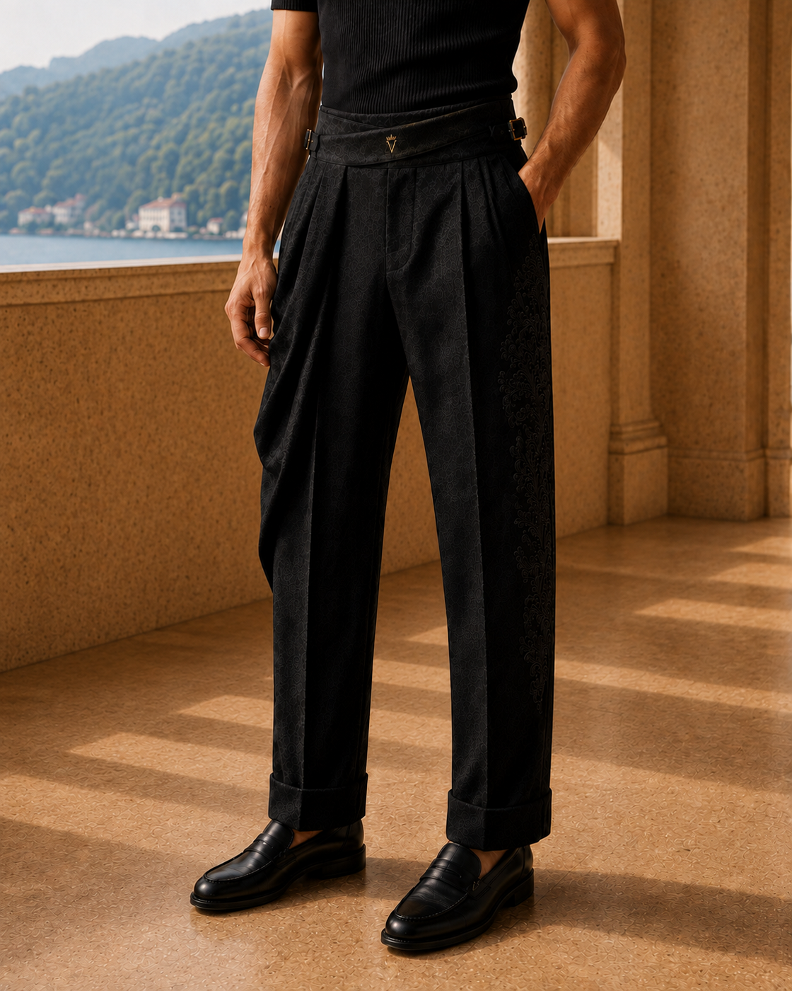 Nocturne Jacquard Trouser Black getragen