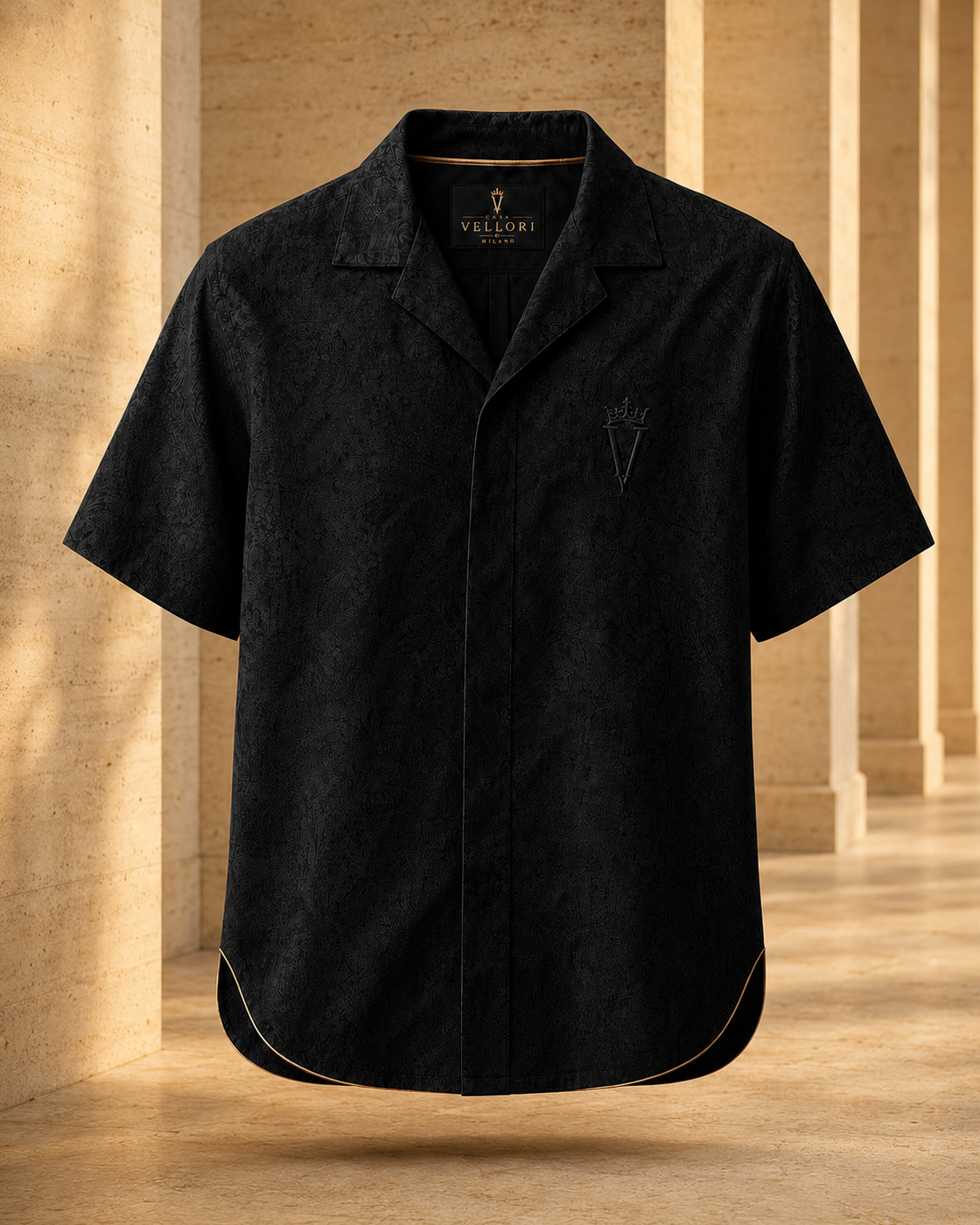 Vellori Resort Shirt Black als präzise Produktstudie